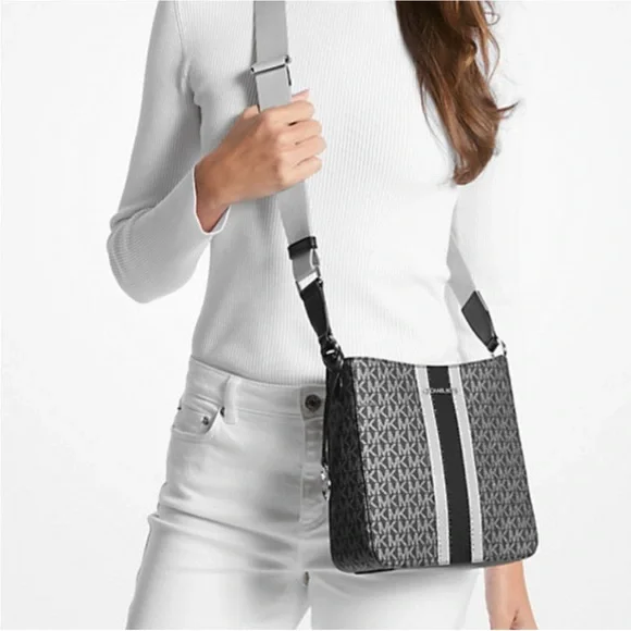 Michael Kors Jet Set Travel Crossbody Black & Silver Bag