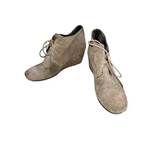 Toms Desert Wedge Booties Women’s Size 7.5 Brown Suede‎