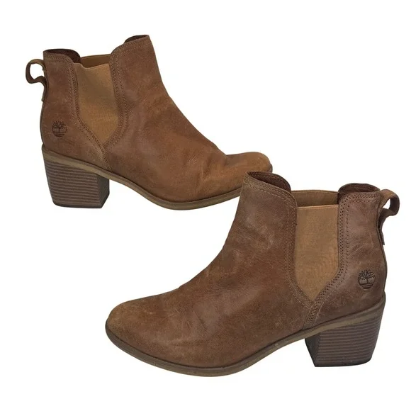 Timberland Leather Chelsea Boots Women's‎ 11 Brown Block Heel ReBOTL Defender