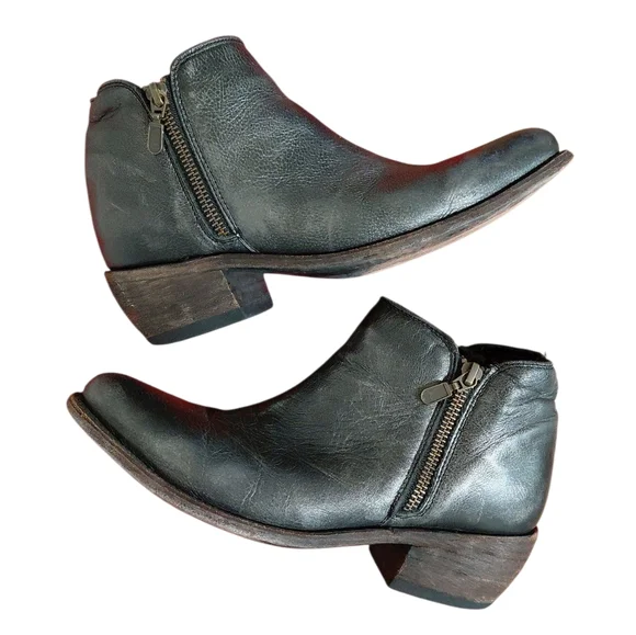 LIBERTY Metallic Black Distressed Leather Ankle Boots 
