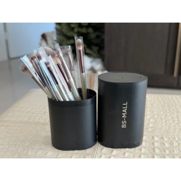 BS MALL Makeup Brush Set 15 Piece Professional Cosmetic Brushes Black Holder NWT