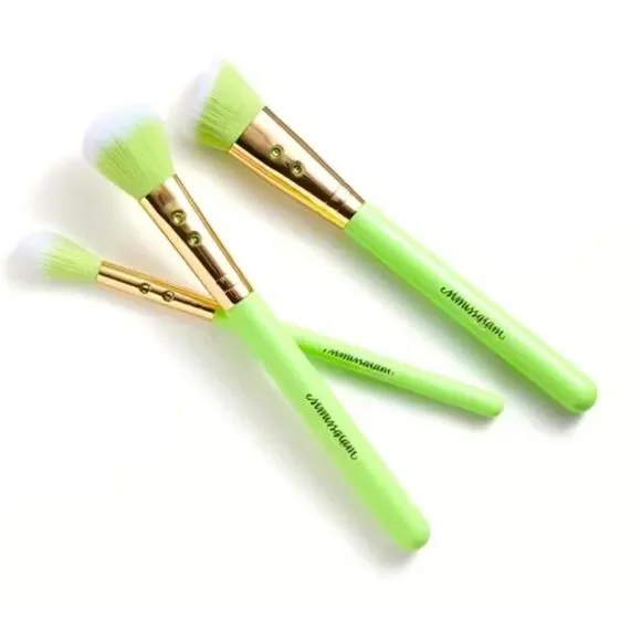 Slmissglam 3-Piece Green Brush Set - Round Blusher- Contour - Blending Brushes