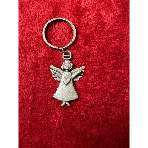 Vintage Style Pewter Angel Keychain Heart Halo Guardian Angel Bag Charm Silver