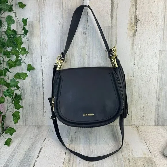 Steve Madden boho black suede trimmed saddle crossbody bag