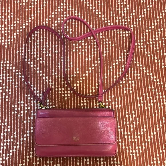 Fossil Pink Leather Crossbody Bag