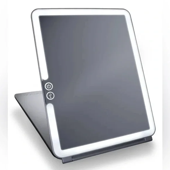 LED Lighted Makeup Mirror - Sleek Gray Compact Vanity Mirror