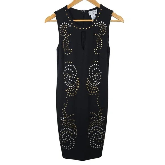 Carmen Marc Valvo Black Studded Keyhole Sheath Dress Womens Size S Sleeveless
