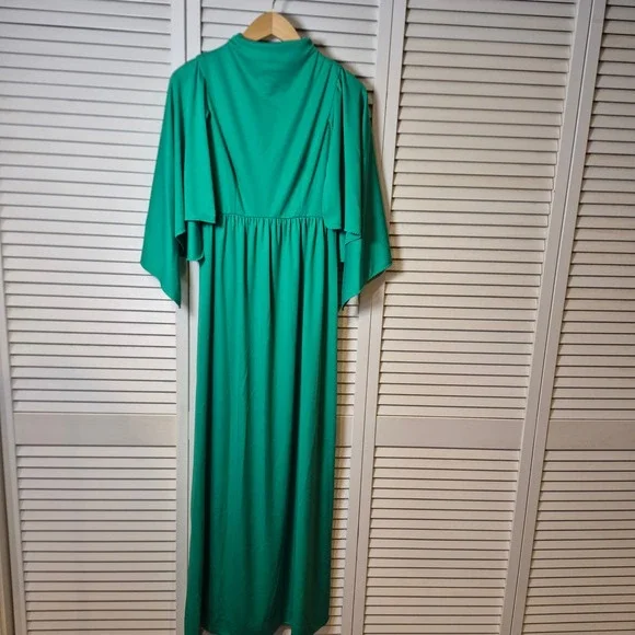 VTG Alison‎ Ayres Green Maxi Dress 8 Cape Sleeve High Neck ILGWU Union Made USA