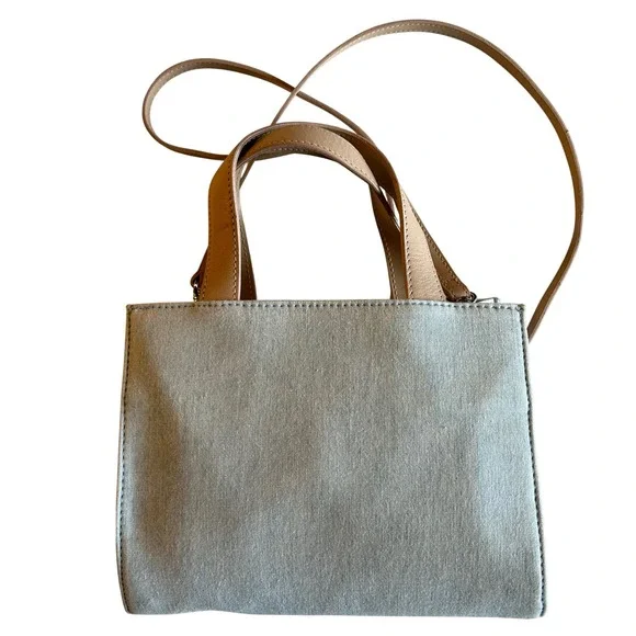 Amanda Smith Vintage Y2K Blue‎ Denim Convertible Bag Floral Lining Tan Straps
