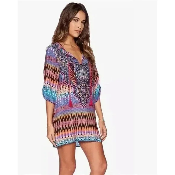 NLW Women's Bohemian Floral Shift Dress L Multicolor Knee Length‎