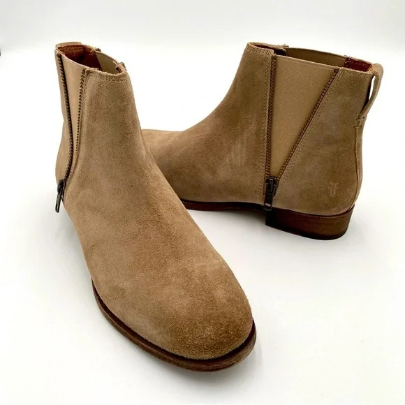 Frye Ash Leather Suede‎ Carly Zip Slip On Ankle Boot Booties Shoes Size 8.5 NWOT