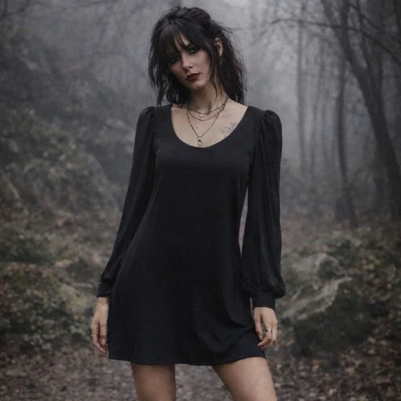 Shaye Blue Womens Fairy Grunge Black Sheer Sleeve Mini Dress Whimsigoth Vamp M