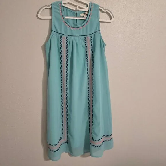Ya Los Angeles Embroidered Sleeveless Silk Chiffon Pistachio Green Dress S