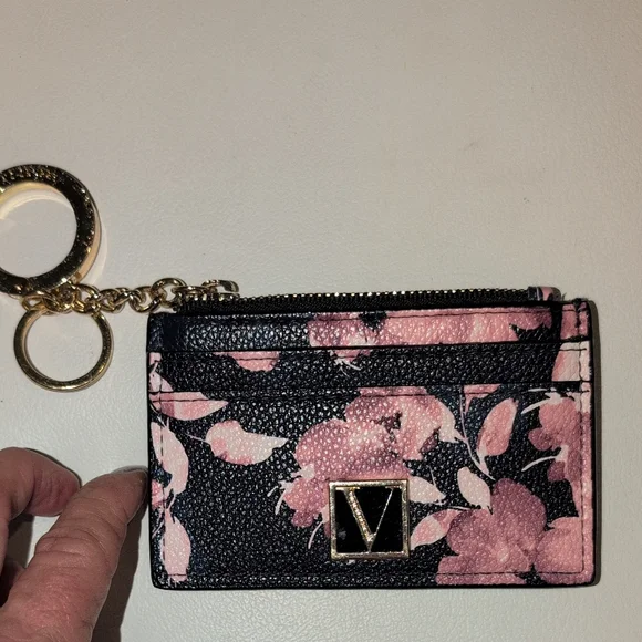 Victoria's Secret Black and Pink Floral Card Holder