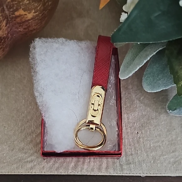 Salvatore Ferragamo Elegant Red Keychain with Gold Accents