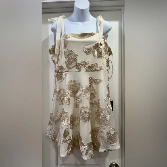 🆕🆕 Lulus Truly Inspiring Ivory Mesh Floral Mini Dress Size XL Prom Wedding Party
