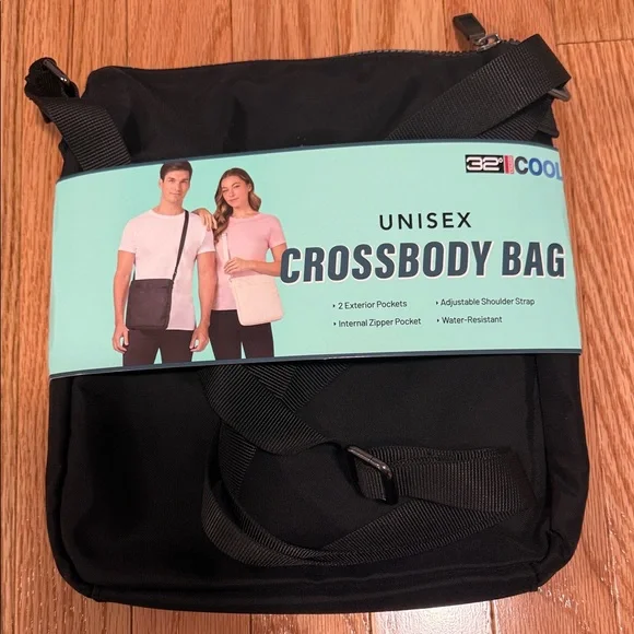32 Degrees Cool Unisex Black Crossbody Bag Adjustable Strap Water Resistant