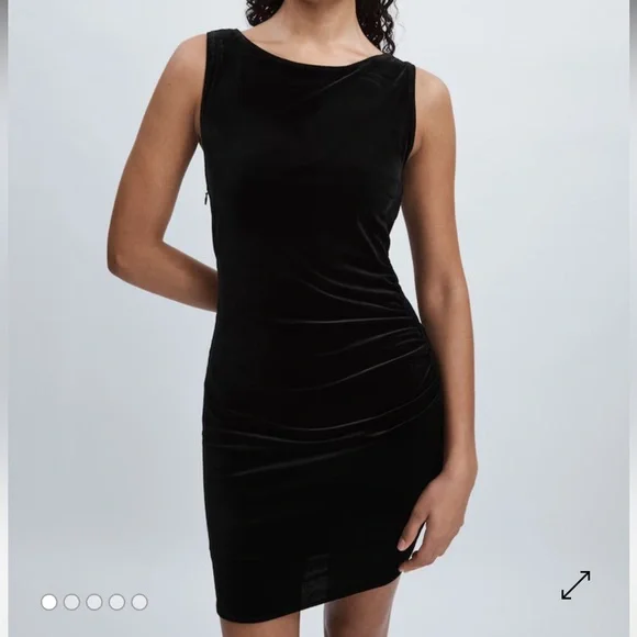 Good American Black Velvet Ruched Mini Dress