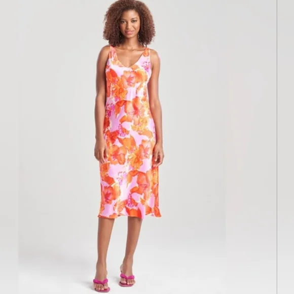 ❤️ N NATORI FLORAL SATIN SLIP DRESS, SMALL