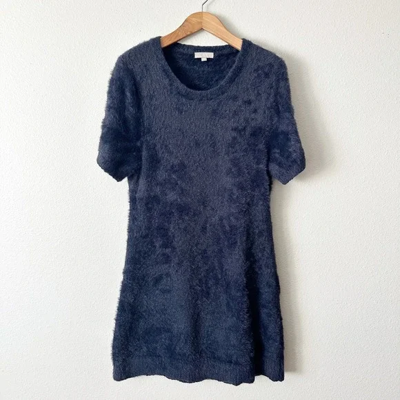 J. Crew Brushed Yarn‎ Fuzzy Knit Cozy Short Sleeve Dress Navy Blue Plus Size 2X