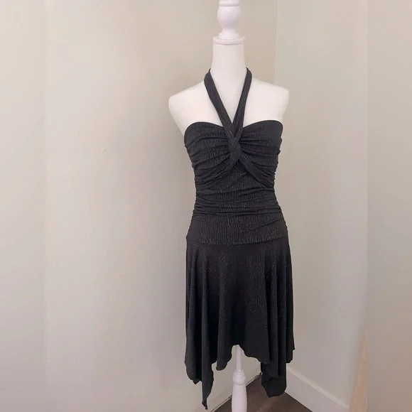 VTG Y2K Speechless Black asymmetrical halter Dress Size M Goth Fairy Whimsygoth