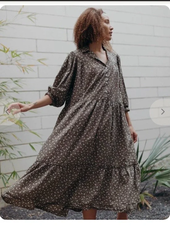 ESBY APPAREL PHILIPPA DRESS BASIL RISTRA Brown size Medium