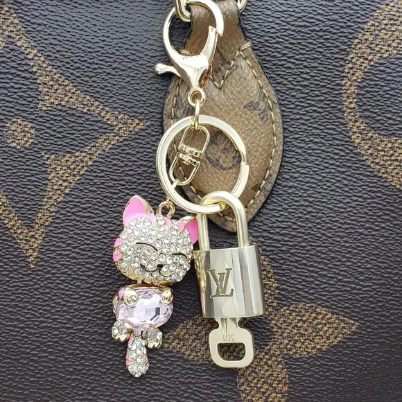 Authentic Louis Vuitton Lock & Key Gold ✨ Unbranded Cat Keychain Bag Charm LV