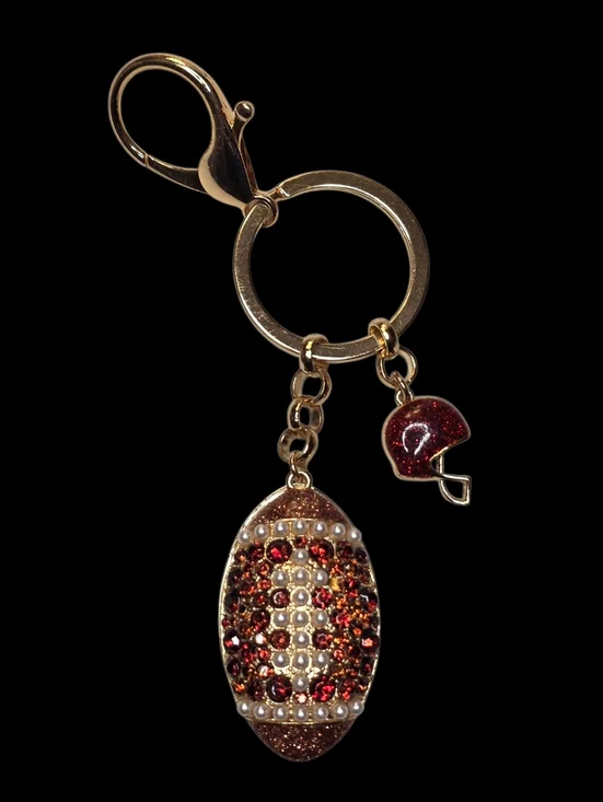 Gold Crystal & Pearl Embellished Football Keychain Bag Charm Fashion Accessories