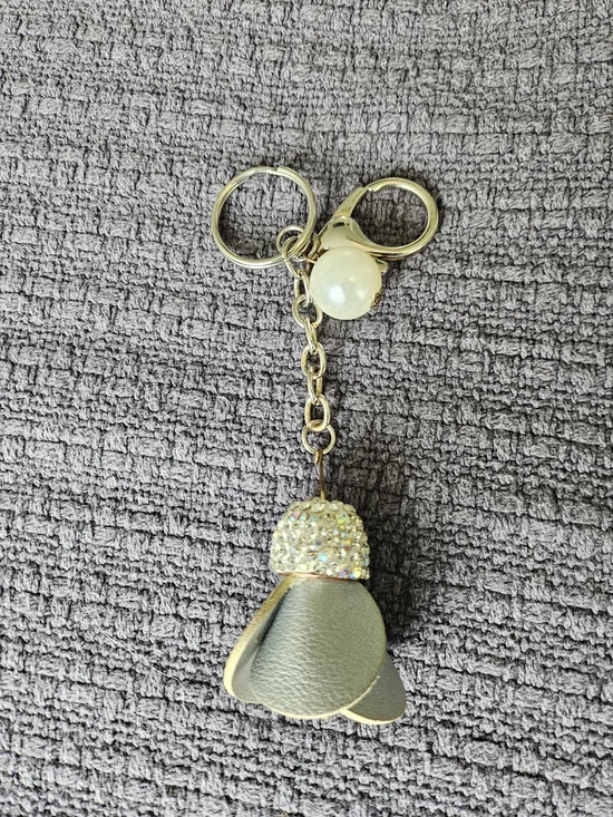 Gold-Tone Light Green & Crystal Leather Flower Keychain - Gold