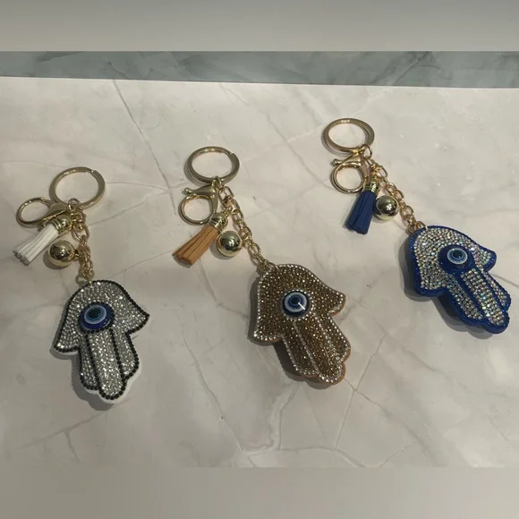 Choice of Puffed Rhinestone Hamsa Hand Keychain, Bag charm