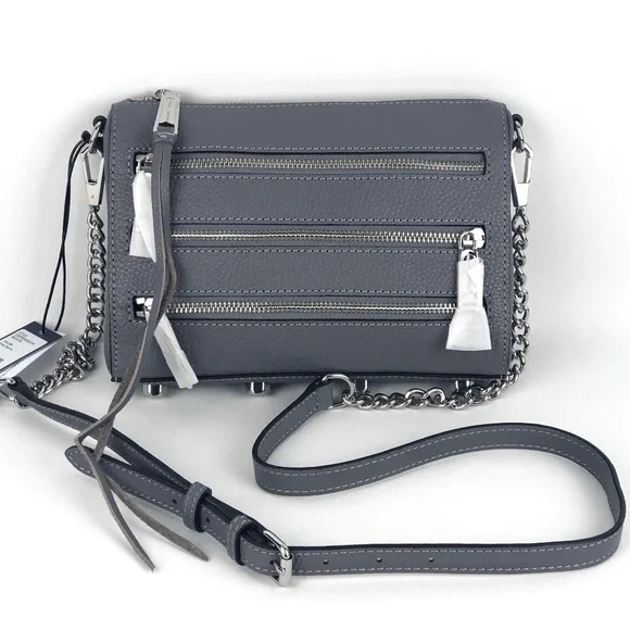NEW Rebecca Minkoff Grey Leather Zip Crossbody Bag Purse