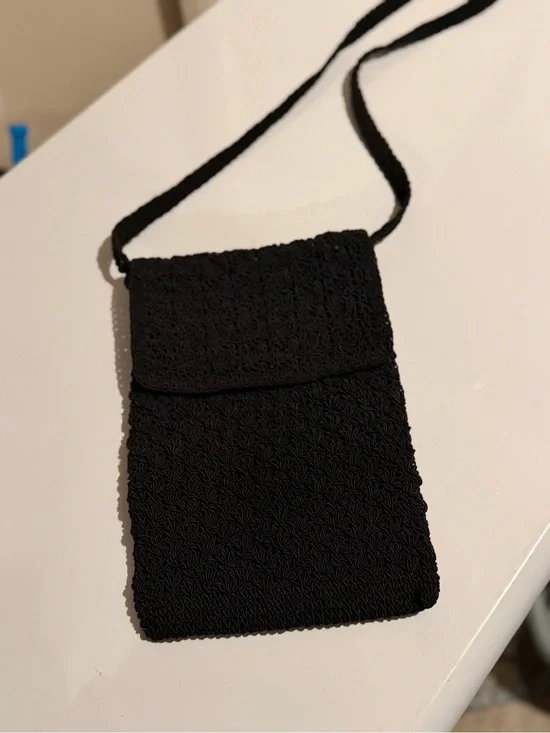 Black Crochet Crossbody Phone Bag - Women's Crossbody