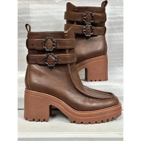 Sam And Libby Chiara Heeled‎ Ampersand Booties Faux Leather Size 9 Platform