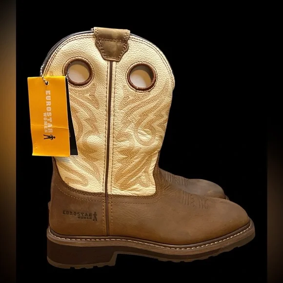 Size 8 - EUROSTAR OLIVIA LEATHER BOOTS - BROWN /WHITE WOMENS‎