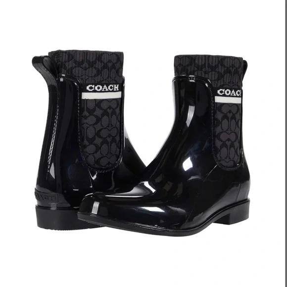 Coach Rivington Rain Bootie Black Rubber 6 B (M) Brand New