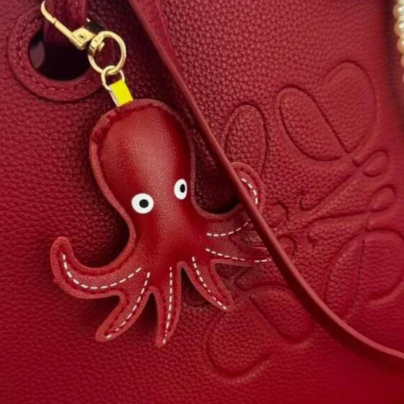 Burgundy Leather Octopus Lightweight Keychain bag charm 5 inch x 3 inch NEW