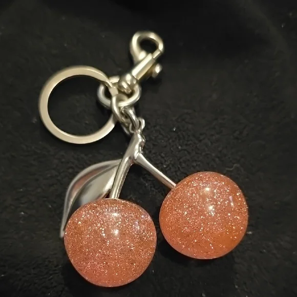 Glittering Cherry Keychain in Sparkling Pink
