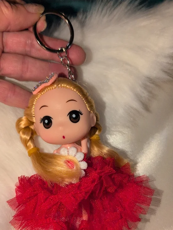 Cute Blonde Doll Keychain with Red Tulle Dress