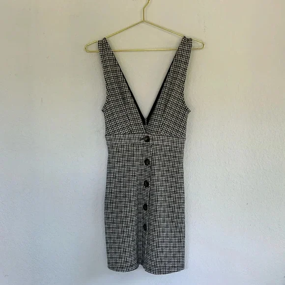 Topshop Plaid Stretch Low V Knit Button Up Dress US 2