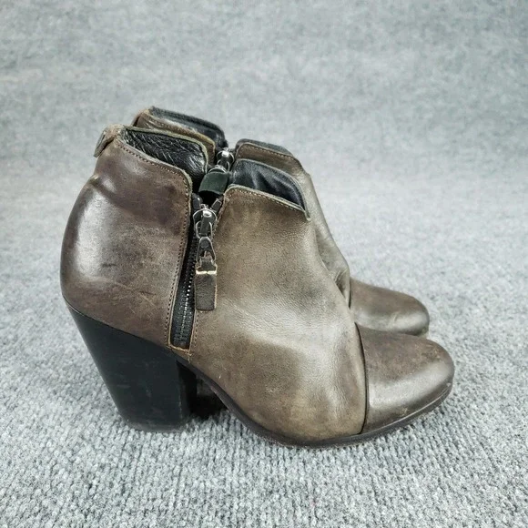 Rag & Bone Boots Womens Size 37 Brown Leather Ankle Booties Side Zip Block Heel‎