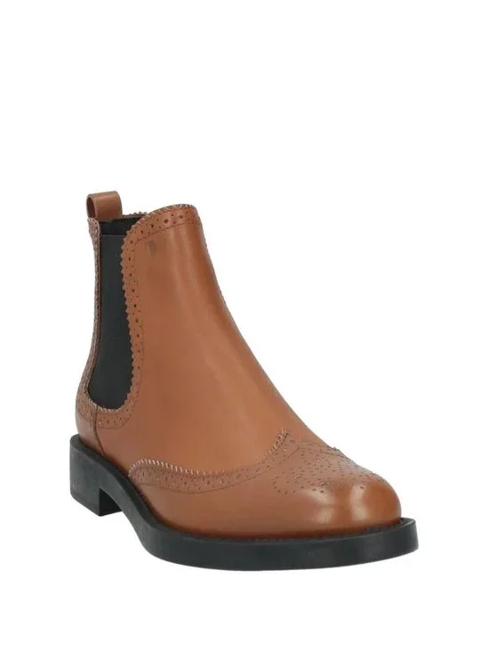 Tod's Women's Brown Chelsea Boot Wingtip Brogue Detail 39.5 - U.S 9.5