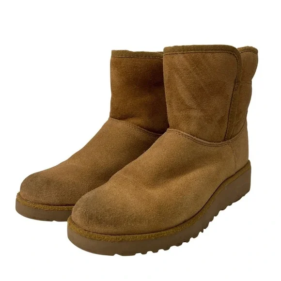 UGG Size 6 Kristen Cherokee Tan‎ Water Resistant Wedge Short Boots Comfort Boho