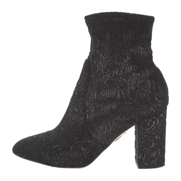 Aquazzura Women’s 9.5‎ Heeled Velvet Ankle Sock Boots Tonal Baroque Tapestry