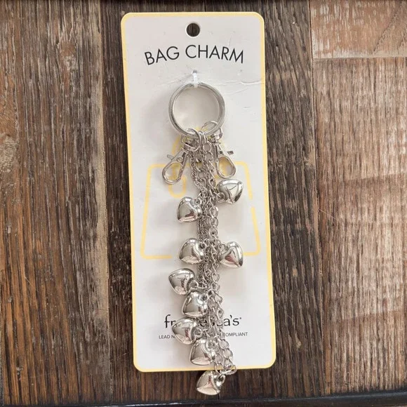 Francescas Silver Puffy‎ Heart Multi Chain Bag Charm Keychain New