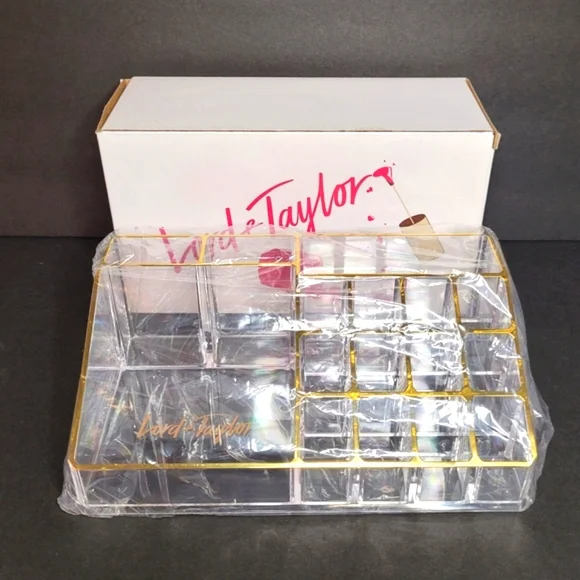 Lord & Taylor Vanity Make Up Caddy NIB Clear & Gold Ltd Editio