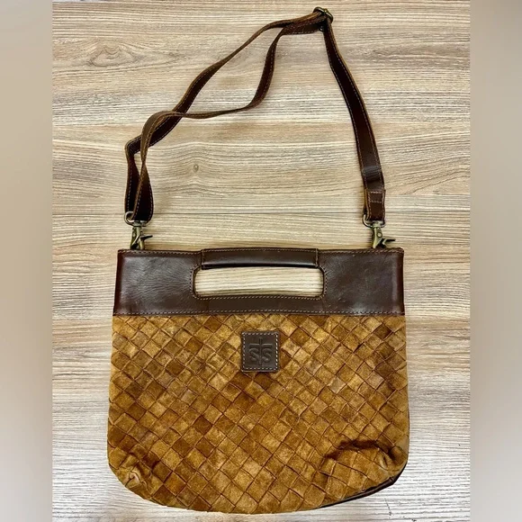 STS Western Brown Basket Woven Leather Crossbody Bag