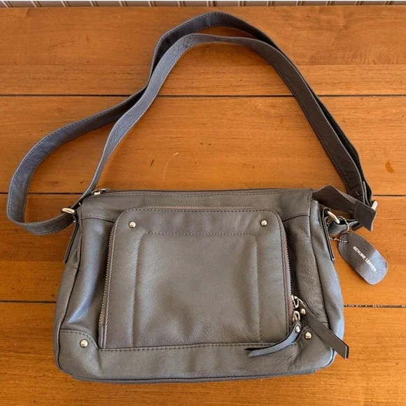 Great American Leather Works Leather Crossbody Shoulder Bag Grey Satchel Purse