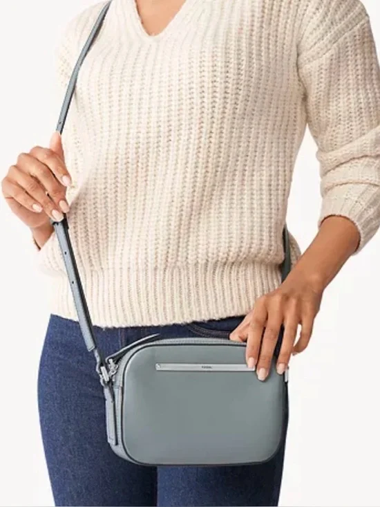 Fossil Women's Liza Camera Bag Smokey Blue Zip Closure Cross-Body Women’s Purse