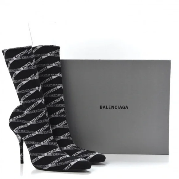 BALENCIAGA Black Monogram Pointy Toe Sock Bootie, 9.5, NWT