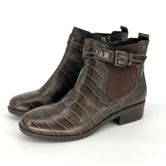 Easy Spirit Martha Stewart Brown Croc Rae Ankle Booties 8.5W Round Toe Zipper
